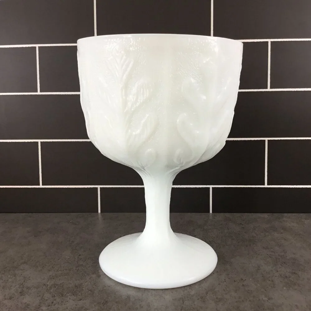 FTD Oak Leaf Milk Glass Pedestal Planter Footed Compote 6 1/4